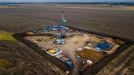 Drilling rig. Aerial view from above by drone