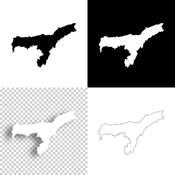 Assam maps for design. Blank, white and black backgrounds - Line icon Map of Assam for your own design. Four maps with editable stroke included in the bundle: - One black map on a white background. - One blank map on a black background. - One white map with shadow on a blank background (for easy change background or texture). - One line map with only a thin black outline (in a line art style). The layers are named to facilitate your customization. Vector Illustration (EPS10, well layered and grouped). Easy to edit, manipulate, resize or colorize. Vector and Jpeg file of different sizes. assam stock illustrations