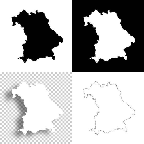 Bavaria maps for design. Blank, white and black backgrounds - Line icon Map of Bavaria for your own design. Four maps with editable stroke included in the bundle: - One black map on a white background. - One blank map on a black background. - One white map with shadow on a blank background (for easy change background or texture). - One line map with only a thin black outline (in a line art style). The layers are named to facilitate your customization. Vector Illustration (EPS10, well layered and grouped). Easy to edit, manipulate, resize or colorize. Vector and Jpeg file of different sizes. black background shape white paper stock illustrations