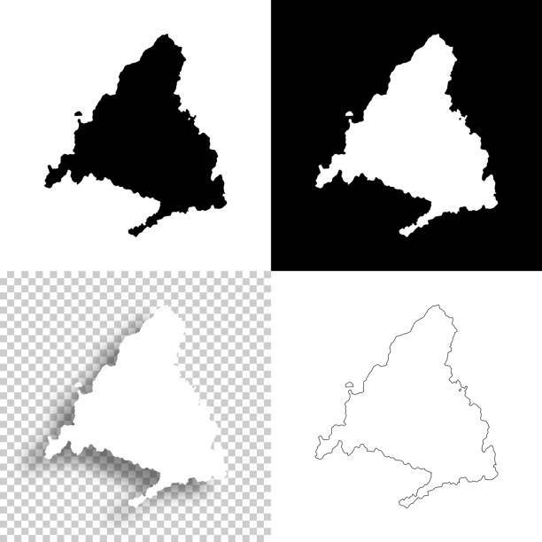 ilustrações de stock, clip art, desenhos animados e ícones de community of madrid maps for design. blank, white and black backgrounds - line icon - madrid
