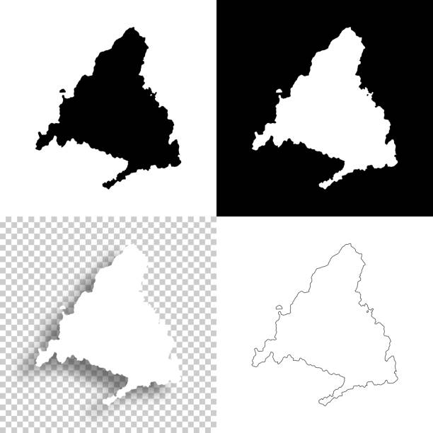 сообщество карт мадрида для дизайна. пустой, белый и черный фоны - значок линии - madrid province stock illustrations
