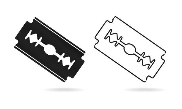 ilustrações de stock, clip art, desenhos animados e ícones de set of razor blade icon. isolated on white background. - cutting cocaine