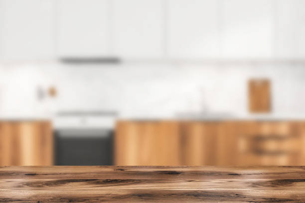 istock Close view of blurred kitchen room interior with electric cooker 1344551749