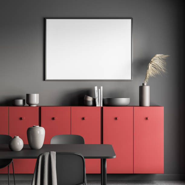 istock Poster in a grey living room with a red sideboard 1344551904