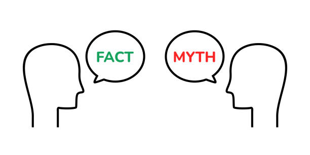 Facts myths sign. Human silhouettes speak of facts and myths.True or false facts bubble. Concept of thorough fact-checking or easy compare evidence. Facts myths sign. Human silhouettes speak of facts and myths.True or false facts bubble. Concept of thorough fact-checking or easy compare evidence. Illustration vector fact bubble stock illustrations
