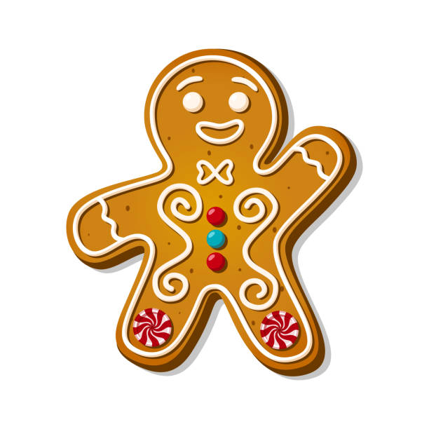 Christmas gingerbread man in cartoon style. Cute baked cookie character isolated on white background. Homemade sweet and biscuit. Vector illustration Christmas gingerbread man in cartoon style. Cute baked cookie character isolated on white background. Homemade sweet and biscuit. Vector illustration. gingerbread man stock illustrations