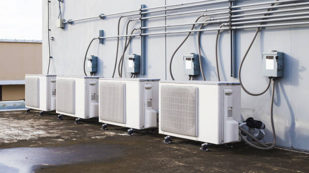 istock air condition outdoor unit compressor install outside the building. 1344558568