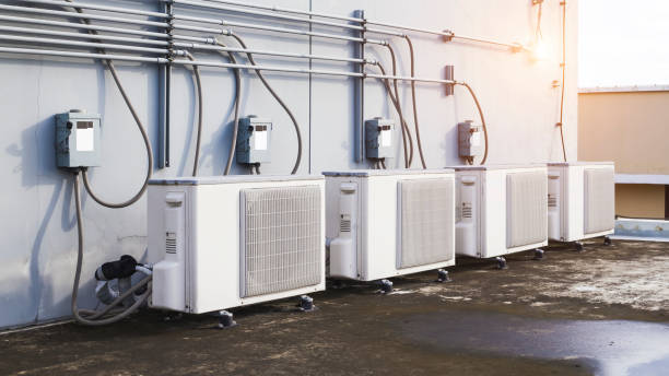 istock air condition outdoor unit compressor install outside the building. 1344558571