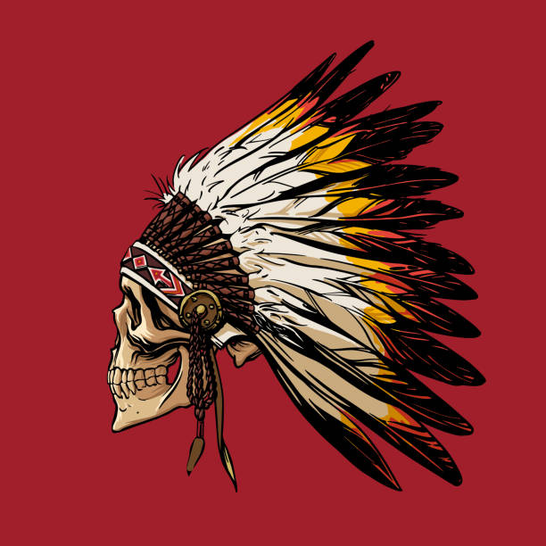 Hand drawing of a skull in a headdress of an Apache Hand drawing of a skull in a headdress of an Apache  for printing on T-shirts, bags, hoodies, mugs, design. Vector clipart headdress stock illustrations