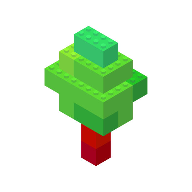 istock Isometric tree on a white background made of colored plastic blocks. The children s designer. Vector illustration. 1344567043