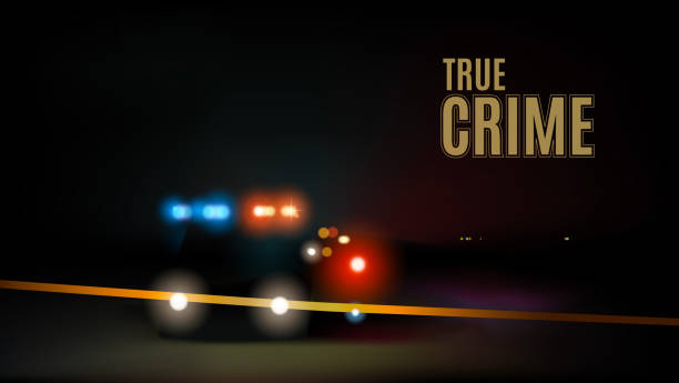 Night background of a crime investigation movie intro with flashing police cars at the crime scene. Vector illustration. Night background of a crime investigation movie intro with flashing police cars at the crime scene. Vector clipart. crime scene investigation stock illustrations