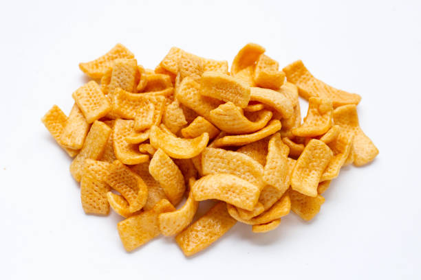 istock Potato chips, Snack coated in caramel on white background. 1344572479