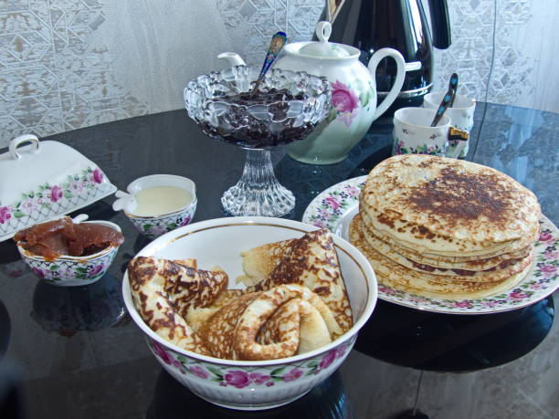 istock Traditional russian blini. Pancakes. Pancake week. Maslenitsa is an Eastern Slavic traditional holiday, celebrated during the week before the Great Lent. 1344572679