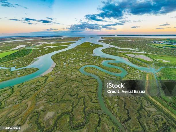 Tollesbury Marshes Stock Photo - Download Image Now - Aerial View, UK, Marsh