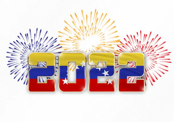Vector illustration of 2022 New Year background with national flag of venezuela and fireworks