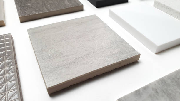 istock samples of interior stone material consists concrete tiles, quartz stones, artificial stones, graphic tile. perspective view of interior selected material for mood board. interior materials displayed. 1344574621