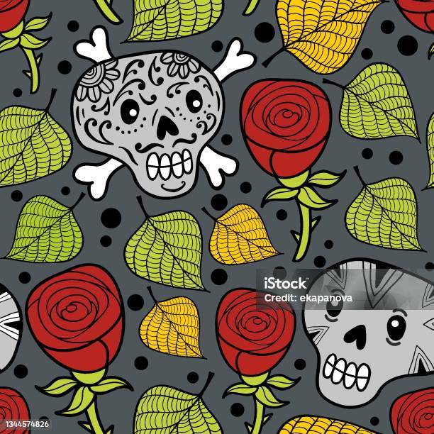 Dead Roses Pattern Seamless Pattern With Cute Dead Humans And Roses Stock Illustration ...