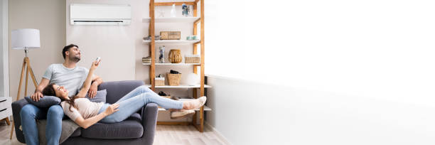 istock Happy Woman Holding Air Conditioner Remote 1344576901