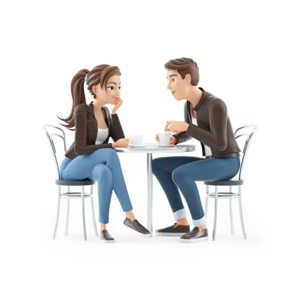 Photo of 3d cartoon man and woman drinking coffee