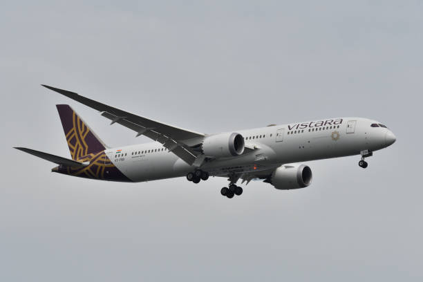 пассажирский самолет vistara boeing b787-9 dreamliner (vt-tsd). - boeing 787 air vehicle airplane стоковые фото и изображения