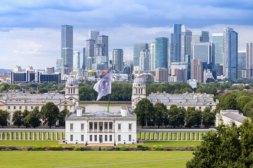 Classic London Skyline across to Canary Wharf from Greenwich