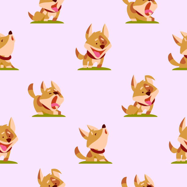 ilustrações, clipart, desenhos animados e ícones de padrão com cães engraçados em um fundo rosa claro. ilustração vetorial. - dog barking humor howling