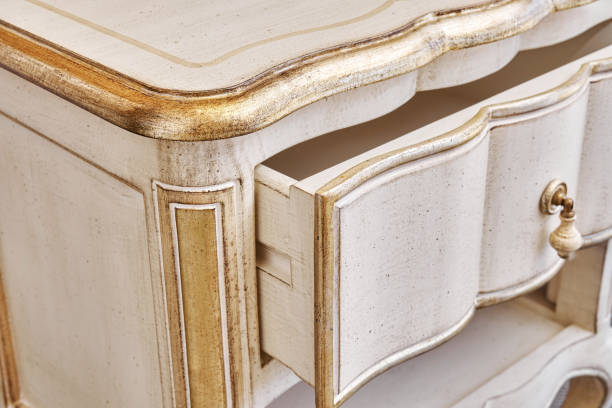 istock Nightstand in classical style with open drawer in room 1344584001