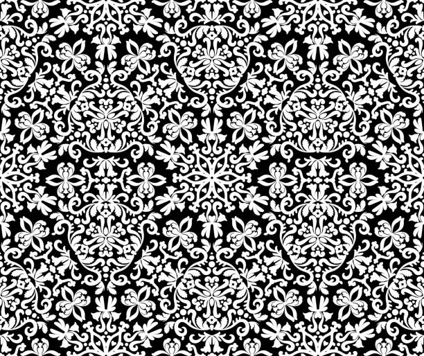 Excellent Oriental Ornament Seamless Pattern. Black and White. Decorative texture. Mehndi patterns. For fabric, wallpaper, venetian pattern,textile, packaging. Excellent Oriental Ornament Seamless Pattern. Black and White. Decorative texture. Mehndi patterns. For fabric, wallpaper, venetian pattern,textile, packaging. black lace stock illustrations