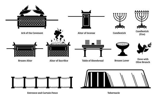 bundeslade und christliche religiöse gegenstände. - altes testament stock-grafiken, -clipart, -cartoons und -symbole