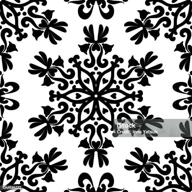 Linear Damask Seamless Vector Pattern Hitam Dan Putih Ilustrasi Stok ...