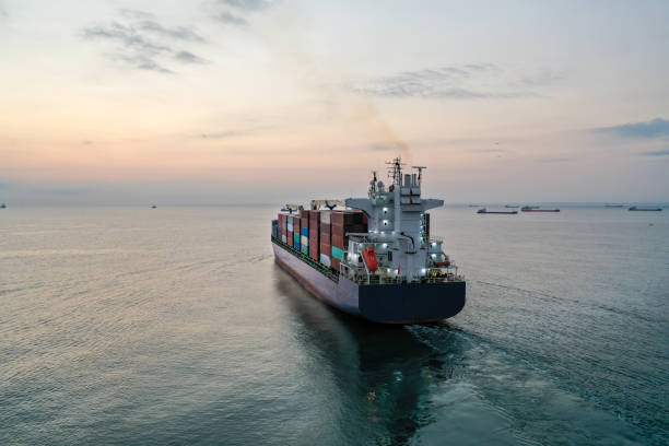 istock Aerial view of Cargo ship at sea. 1344584942