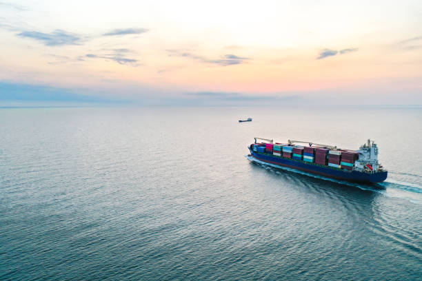 istock Aerial view of Cargo ship at sea. 1344584944