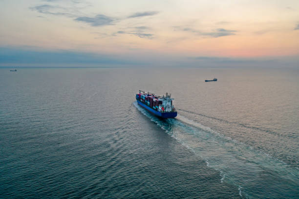 istock Aerial view of Cargo ship at sea. 1344585117