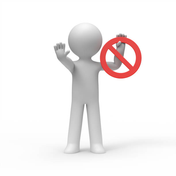 istock 3d man showing stop gesture and holding a stop sign . 1344585969