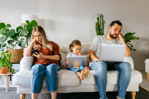 istock Family spend free time at home surfing internet 1344586226
