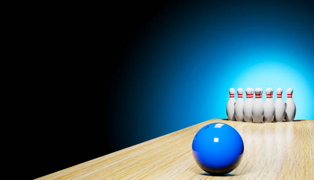 3d render of a bowling with skittles and a ball.digital image illustration. - boliche de dez paus imagens e fotografias de stock