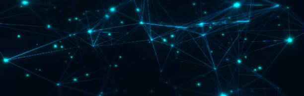 istock Twinkling flashing dots connected with lines in dark space. 1344588747