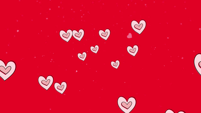 Animation of red hearts icons floating on red background