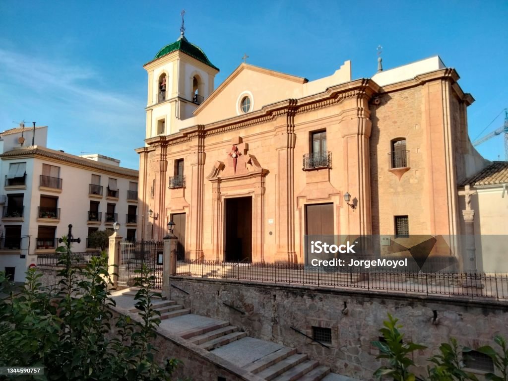 Church of Santiago in Lorca, Murcia, Spain Main dating of the church of Santiago apostle in the historic city of Lorca, province of Murcia. Spain. Building Exterior Stock Photo
