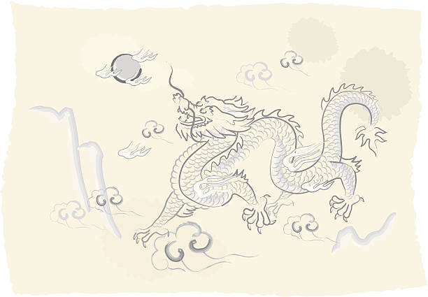 Dragon chinois de la peinture à l'encre de l'année - Illustration vectorielle