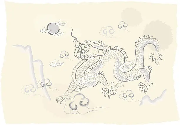 Vector illustration of Chinese's Dragon Year of the Ink Painting