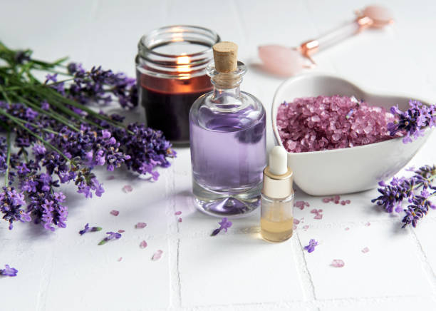 istock Natural herb cosmetic with lavender flowers 1344592008