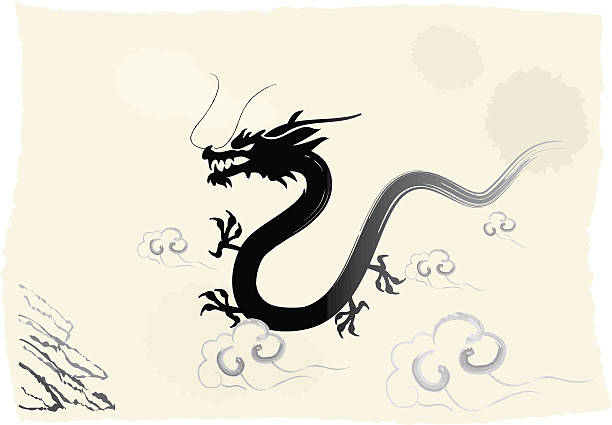 Dragon chinois de la peinture à l'encre de l'année - Illustration vectorielle