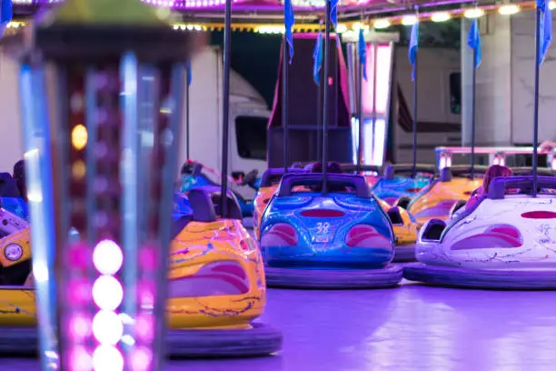 Bumper cars attraction at night in a amusement park