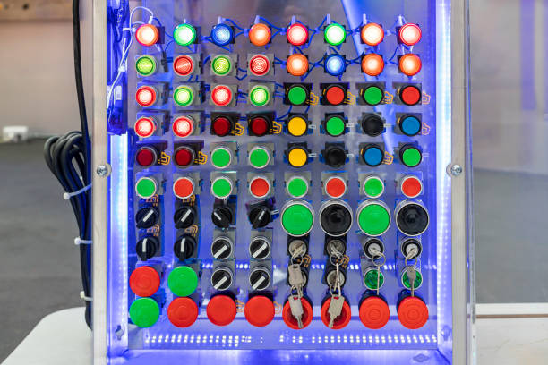 istock various shape and colorful push button such as dial switch key emergency pilot lamp etc of electric control for manufacturing machine in industrial install on board 1344594534