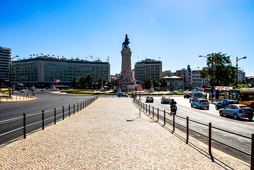 Praça do Marquês de Pombal is an important roundabout in the city of Lisbon, Portugal. It is located between the Avenida da Liberdade (Liberty Avenue) and the Eduardo VII Park in the former parish of Coração de Jesus and in the quarter of Santo António.  This monument is for the powerful prime-minister who ruled Portugal from 1750 to 1777.