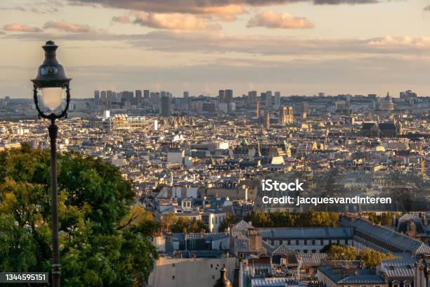 View Of Paris And The Centre Of Paris At Sunset As Seen From The Steps At Sacré Coeur Montmartre Paris Stock Photo - Download Image Now