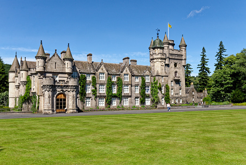 Lowther, England - June 6, 2013: Lowther castle is a 19th century country house in Cumbria, England. The castle ruins have been consolidated and the gardens are now open to the public.