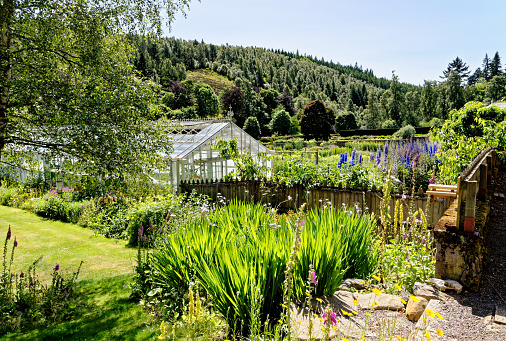 Vegetable garden and glass houses in the Balmoral Castle Estate, Aberdeenshire, North East Scottish Highlands
