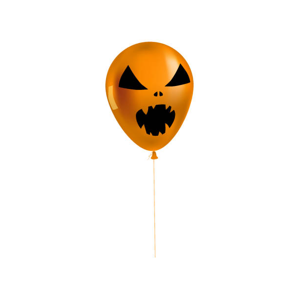 istock Halloween balloon 3d realistic, Scary smile icon symbol, orange black color. Vector illustration isolated 1344597816